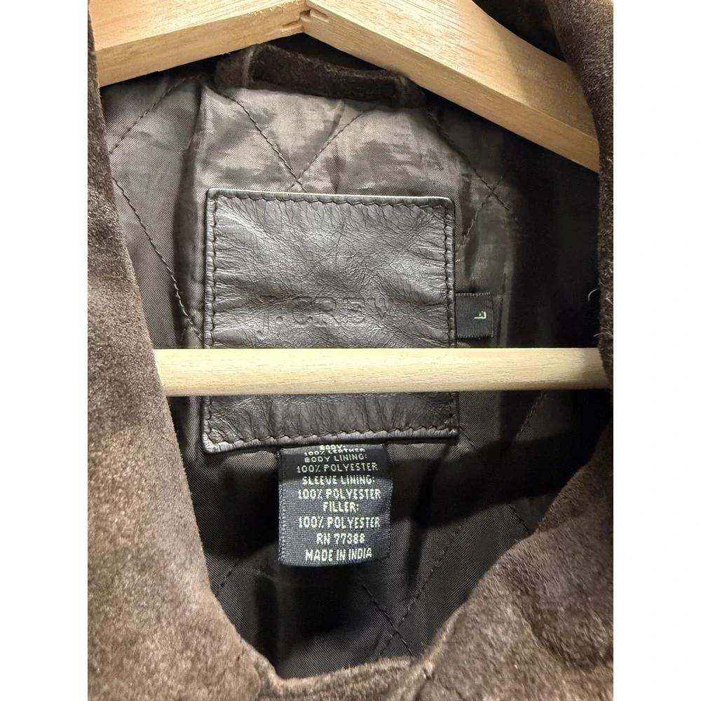 J. Crew Mens Large Brown Suede Leather Button Up Jacket Coat RN 77388